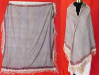 Victorian Antique Paisley Roller Print Wool Challis Fringed Norwich Shawl Scarf 
