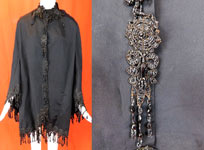 Victorian Black Silk Jet Beaded Fringe Tassel Trim Dolman Mantle Cloak Cape

