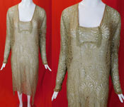 Vintage Beige Ecru Sheer Silk Eyelet Drawn Cutwork Lace Handkerchief Hem Dress
