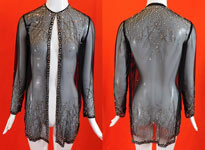 Vintage Art Deco Style Sheer Black Rhinestone Beaded Glitzy Evening Coat Jacket
