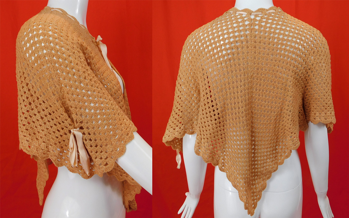 Edwardian Pink Hand Knit Crochet Wool Ribbon Morning Robe Bed Jacket Cape
The jacket measures 25 inches long, with a 36 inch bust. It is in excellent condition. This is truly a wonderful piece of hand knit wearable art! 