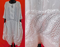 Vintage White Cotton Batiste Embroidered Eyelet Cutwork Lace Drop Waist Dress
