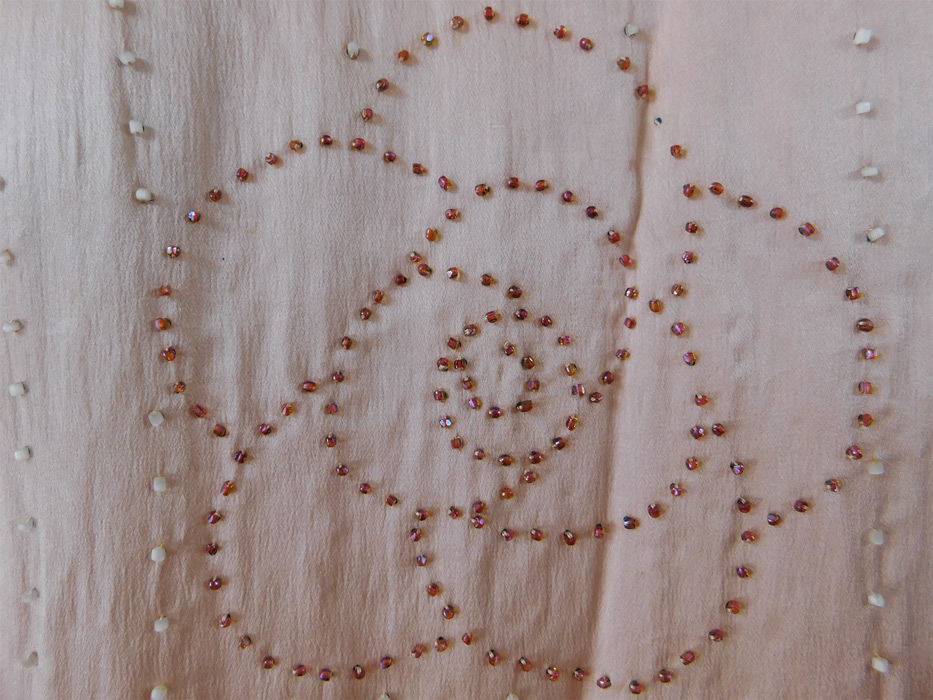 Vintage Art Deco Pink Pastel Silk Beaded Flowers Drop Waist Flapper Dress
