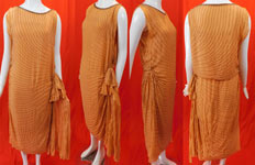Vintage Art Deco Peach Silk Silver Beaded Grecian Goddess Style Flapper Dress
