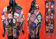 Vintage Matyo Hungarian Peasant Folk Embroidery Colorful Floral Shawl Stole Scarf
