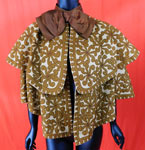 Victorian Brown Beige Wool Pinwheel Applique Silk Bow Trim Winter Cloak Cape
