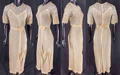 Vintage Titanic Era Peach Blush Cotton Lavender Embroidery Lace Rosette Trim Dress
