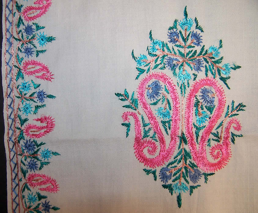 Embroidered Paisley Pashmina Cashmere Shawl 