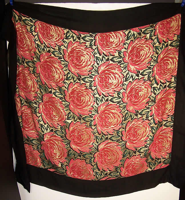 Art Deco Floral Gold Lam&eacute; Black Silk Chiffon Shawl