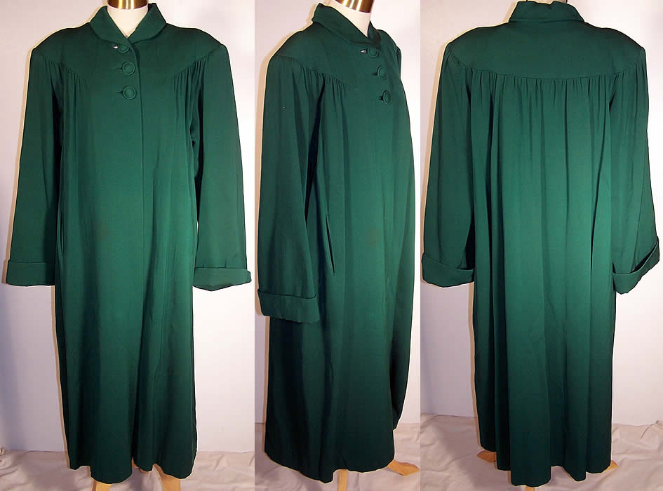  Green Gabardine Long Swing Coat Jacket Front view.