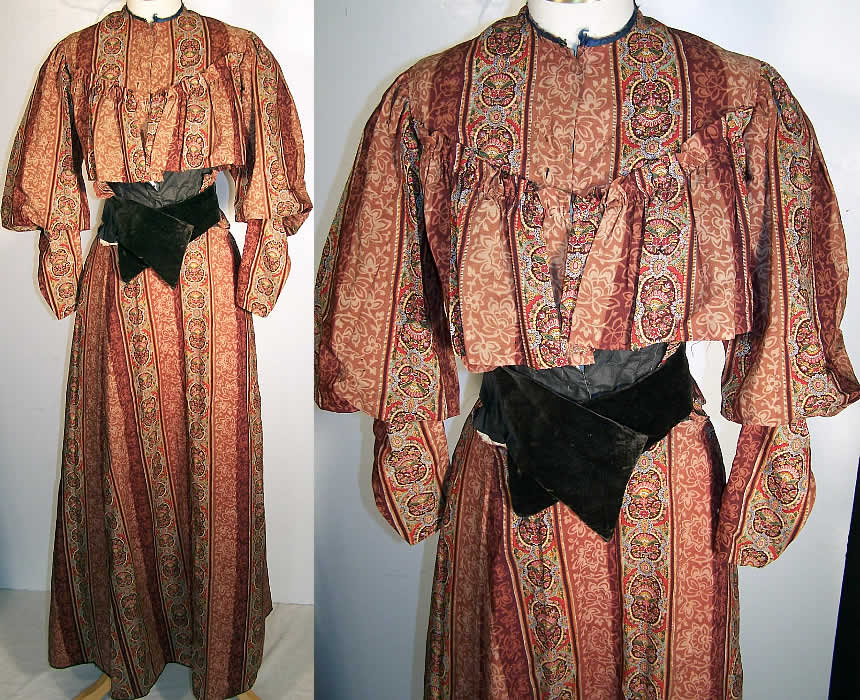 Victorian Paisley Wool Bodice & Skirt Fabric Panel  Front view.