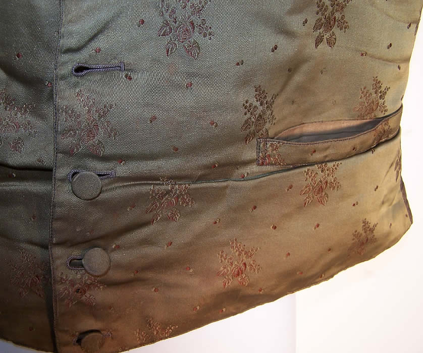 Victorian Gentlemen's Gold Green Brocade Waistcoat Vest  Back View.