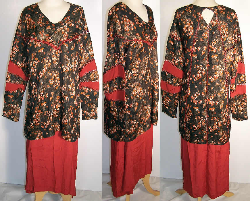 Art Deco Gold Lam&eacute; Cinnabar Slip Dress & Tunic Top  Front view.