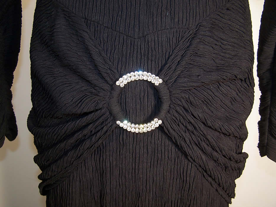 Ashlee Black Pleated Dolman Sleeve Evening Gown Back View.