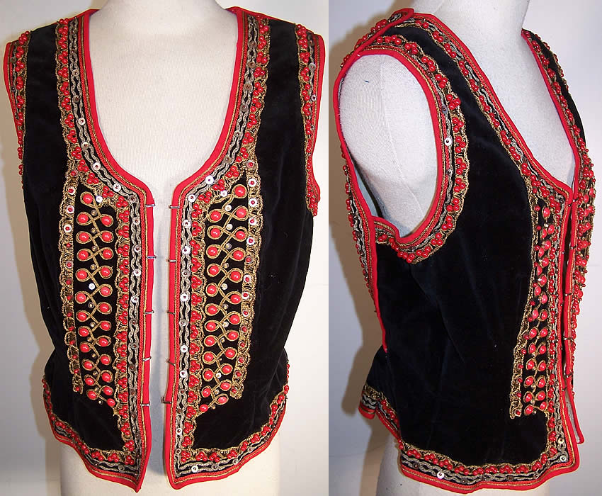 Krakow Women's Coral Beaded Bodice Polish Folk Vest Top  Front view.