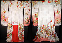 Japanese Gold Floral Fan Embroidered Uchikake Wedding Kimono