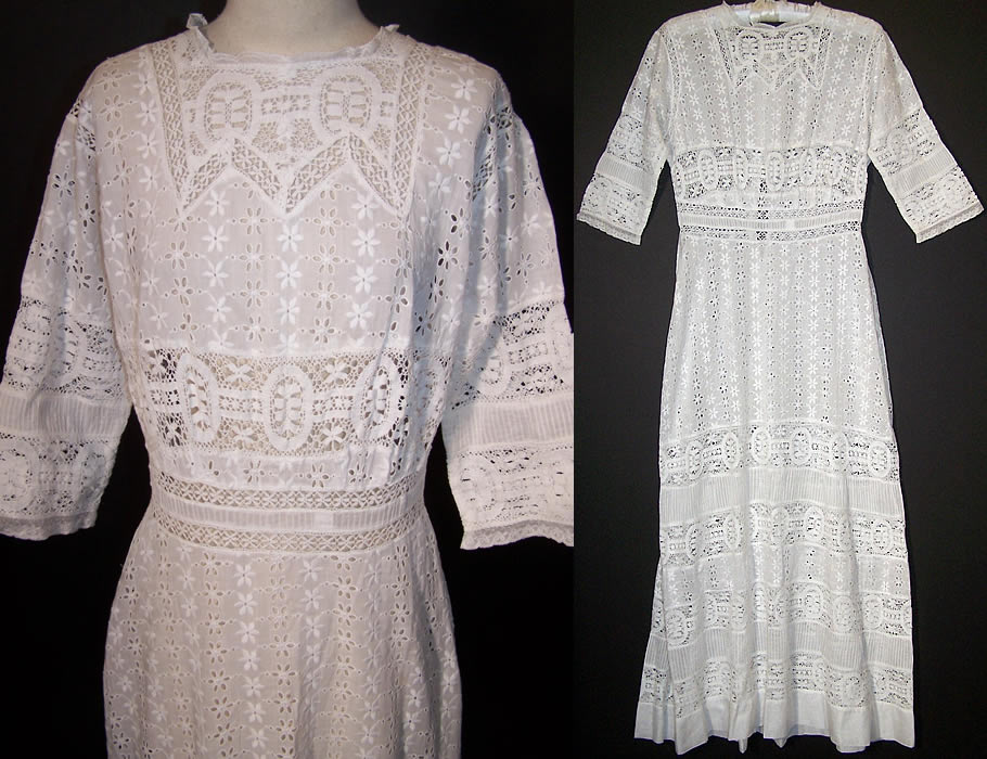 Edwardian White Eyelet Lace Lawn Tea Dress 