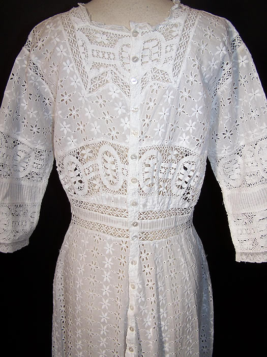 Edwardian White Eyelet Lace Lawn Tea Dress 