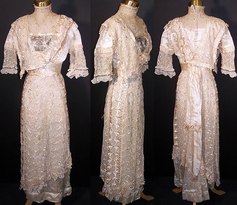 Titanic Silk Lace Beaded Wedding Gown Dress  Front view.
