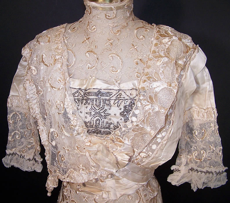 Titanic Silk Lace Beaded Wedding Gown Dress Back View.