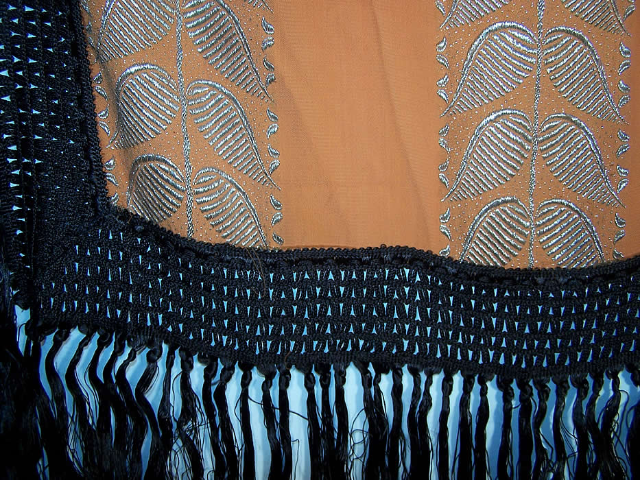 Art Deco Orange Silk Silver Lam&eacute; Fringe Shawl 