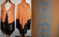 Art Deco Orange Silk Silver Lam&eacute; Fringe Shawl 