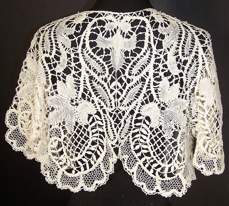 Victorian White Beds Maltese Bobbin Lace Collar Capelet  Back View.