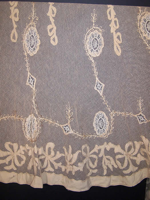 Edwardian Embroidered Net Lace Wedding Gown Dress  Close up.