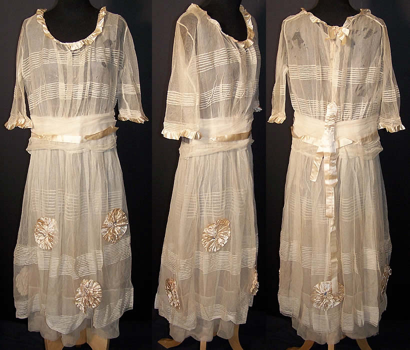Vogue Co. Edwardian Ecru Net Ribbon Rosette Dress   Front view.