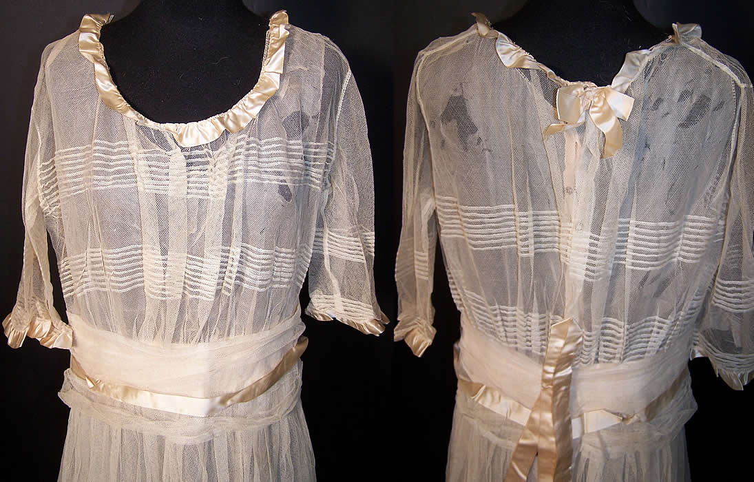 Vogue Co. Edwardian Ecru Net Ribbon Rosette Dress  Back View.
