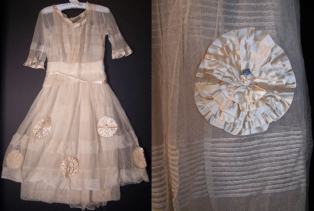 Vogue Co. Edwardian Ecru Net Ribbon Rosette Dress 