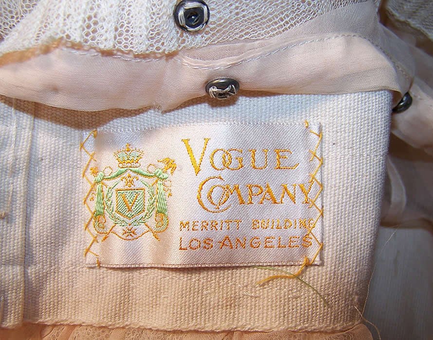 Vogue Co. Edwardian Ecru Net Ribbon Rosette Dress  Close up.