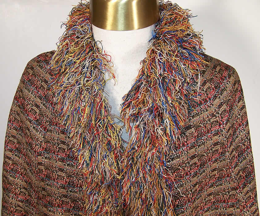Victorian Paisley Wool Knit Fringe Dolman Mantle Cape 