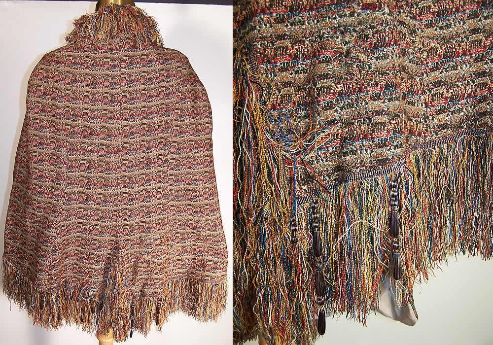Victorian Paisley Wool Knit Fringe Dolman Mantle Cape 