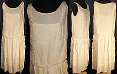 Cream Silk Beaded Ruffled Drop Waist Flapper Dress 