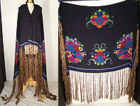 Art Deco Silk Screen Floral Fringe Shawl Scarf