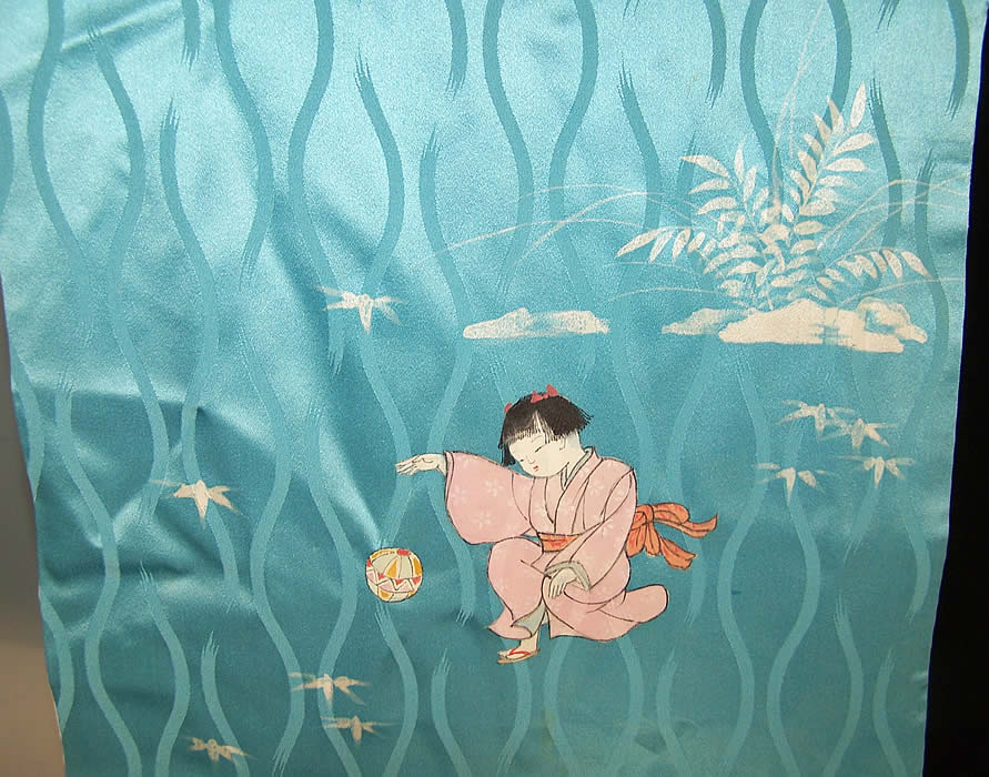 Japanese Geisha Silk Screen Childrens Day Kimono  Close up.