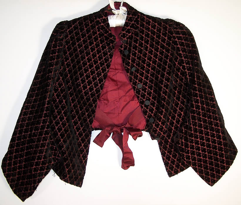 Victorian Red & Black Voided Velvet Mantle Cape Jacket