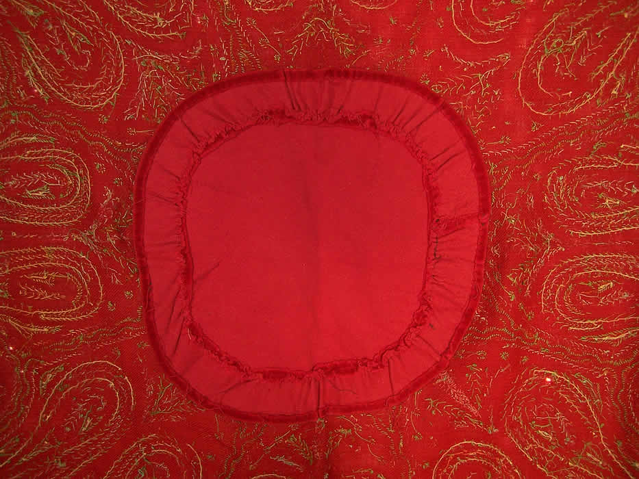 Antique Kashmir Hand Embroidered Red Wool Paisley Shawl Close up.