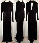 Vintage Black Velvet Dolman Sleeve Bias Cut Dress Gown