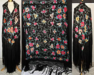 Antique Floral Silk Embroidered Large Canton Piano Shawl 