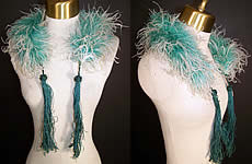 Victorian Teal Blue Green Ostrich Feather Neck Boa Collar 