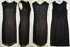 Vintage Black Lace Net Sequin Beaded Cocktail Dress 