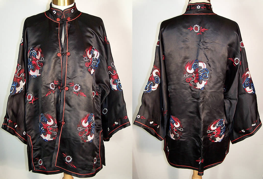 Dynasty Chinese Silk Embroidered Dragon Jacket  Front view.