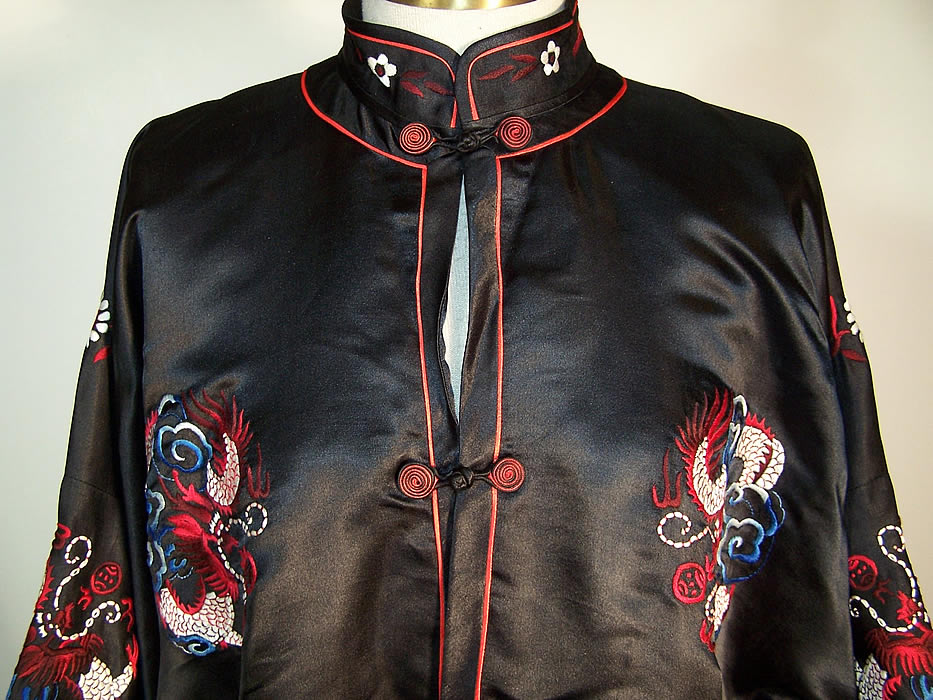 Dynasty Chinese Silk Embroidered Dragon Jacket front View.