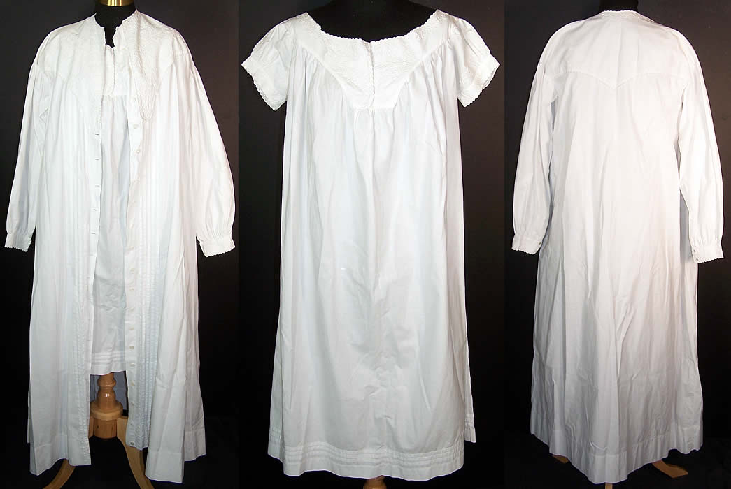  Victorian White Cotton Soutache Nightgown Robe Trousseau Front view.