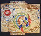Japanese Geisha Gold Brocade Bird Kimono Tsuke Obi