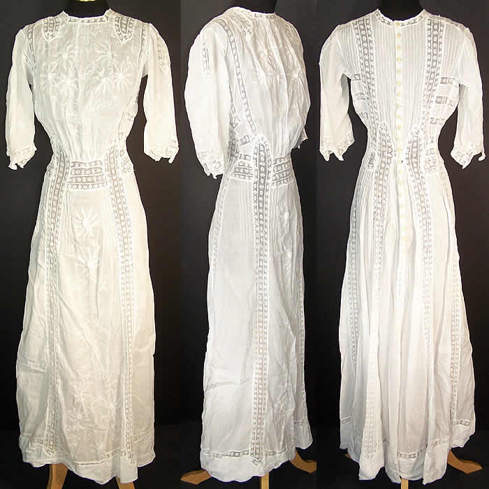 Edwardian White Batiste Lawn Lace Daisy Graduation Dress   Front view.