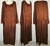 Art Deco Brown Silk Beaded Drop Waist Flapper Dress 
