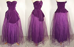 Vintage Purple Velvet Tulle Net Strapless Formal Dress